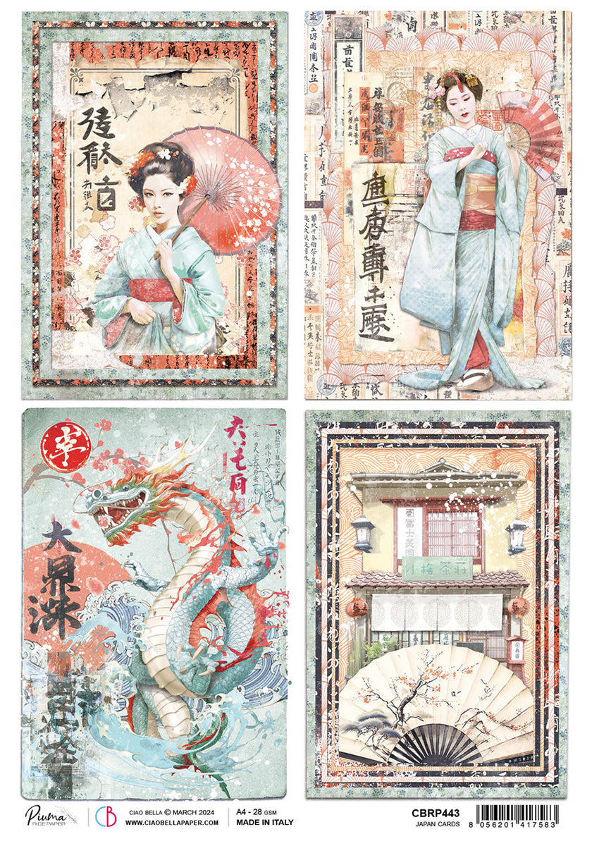 Ciao Bella Land of the Rising Sun JAPAN CARDS A4 Rice Paper Decoupage #CBRP443