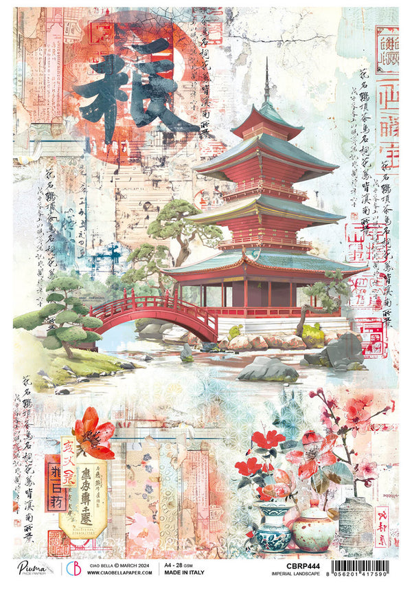 Ciao Bella Land of the Rising Sun IMPERIAL LANDSCAPE A4 Rice Paper Decoupage #CBRP444