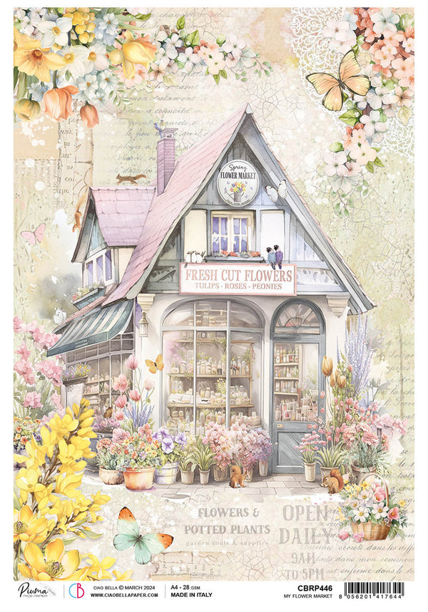 Ciao Bella Flower Shop MY FLOWER MARKET A4 Rice Paper Decoupage #CBRP446