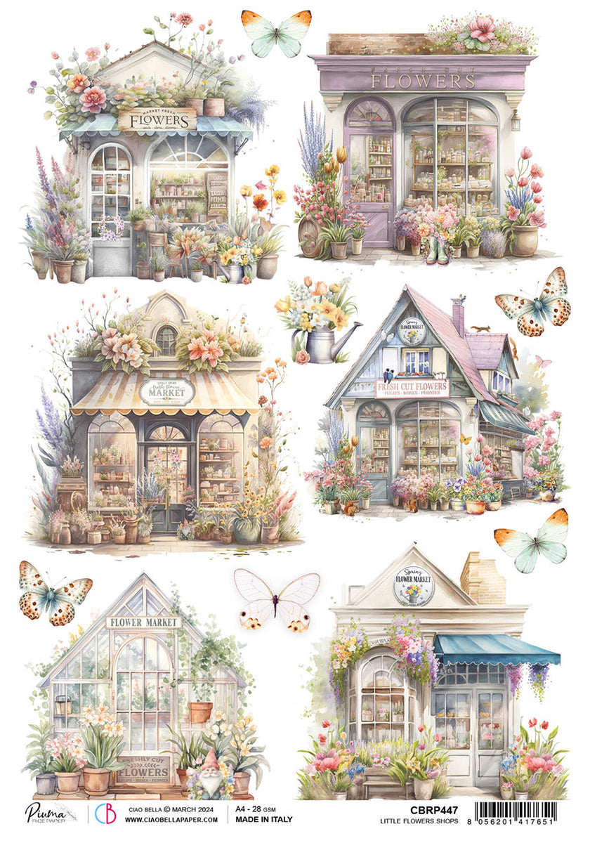 Ciao Bella Flower Shop LITTLE FLOWER SHOPS A4 Rice Paper Decoupage #CBRP447