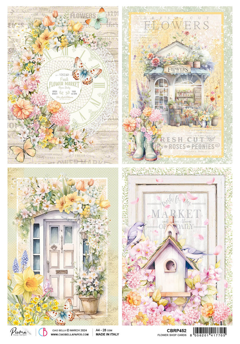 Ciao Bella FLOWER SHOP CARDS A4 Rice Paper Decoupage #CBRP452