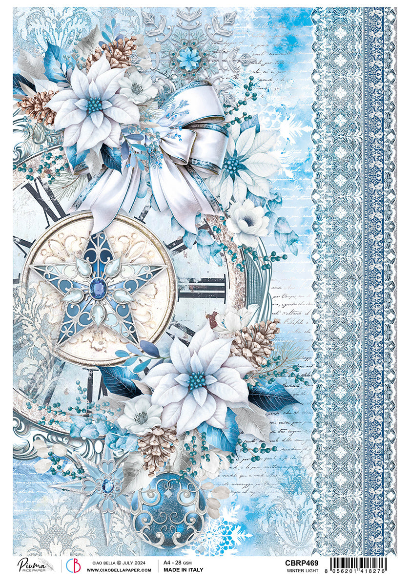 Ciao Bella Elegance of Blue WINTER LIGHT Christmas Rice Paper A4 Mixed Media #CBRP469