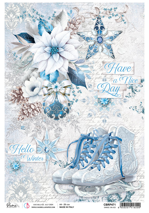 Ciao Bella Elegance of Blue DANCE ON ICE Rice Paper A4 Mixed Media #CBRP471