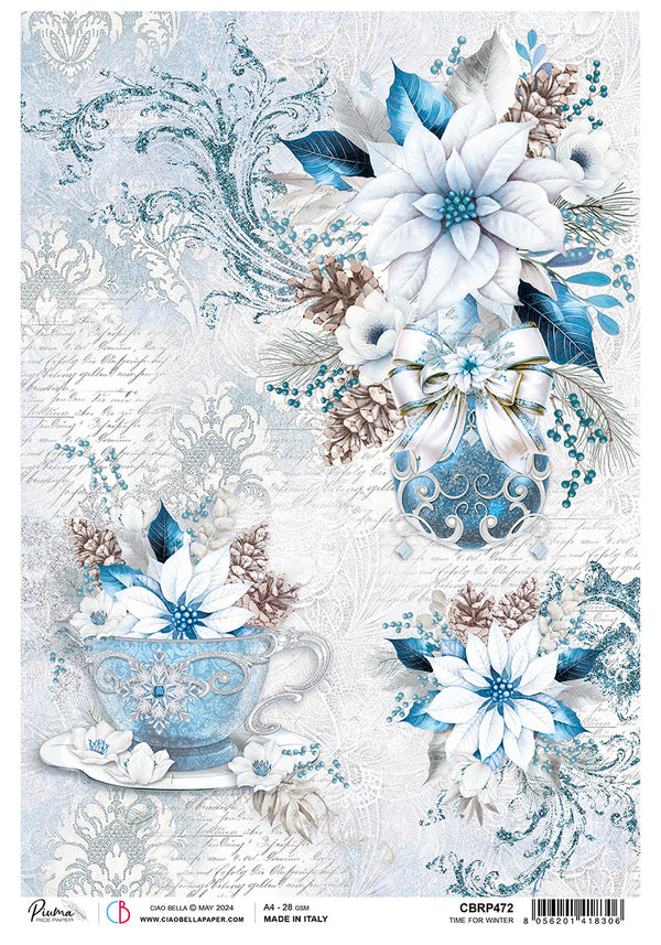 Ciao Bella Elegance of Blue TIME FOR WINTER Rice Paper A4 Mixed Media #CBRP472