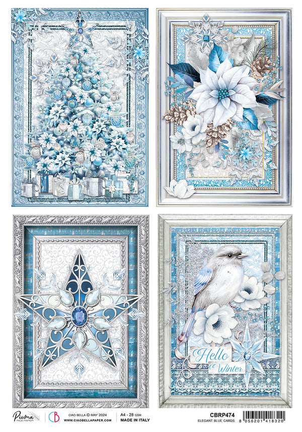 Ciao Bella Elegance of Blue ELEGANT BLUE CARDS  Rice Paper A4 Mixed Media #CBRP474