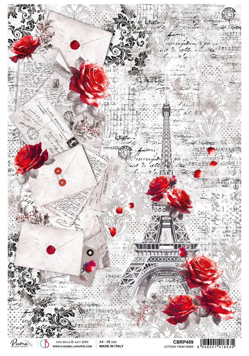 Ciao Bella Paris Je T'aime LETTERS FROM PARIS Rice Paper A4 Mixed Media #CBRP489