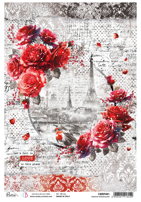 Ciao Bella Paris Je T'aime PARISIAN WONDERLAND Rice Paper A4 Mixed Media #CBRP491