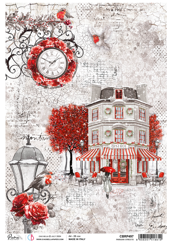 Ciao Bella Paris Je T'Aime PARISIAN STREETS Rice Paper A4 Mixed Media #CBRP497