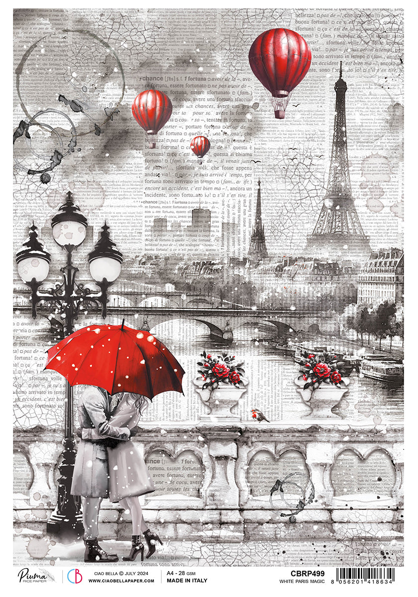 Ciao Bella Paris Je T'aime WHITE MAGIC PARIS Rice Paper A4 Mixed Media #CBRP499