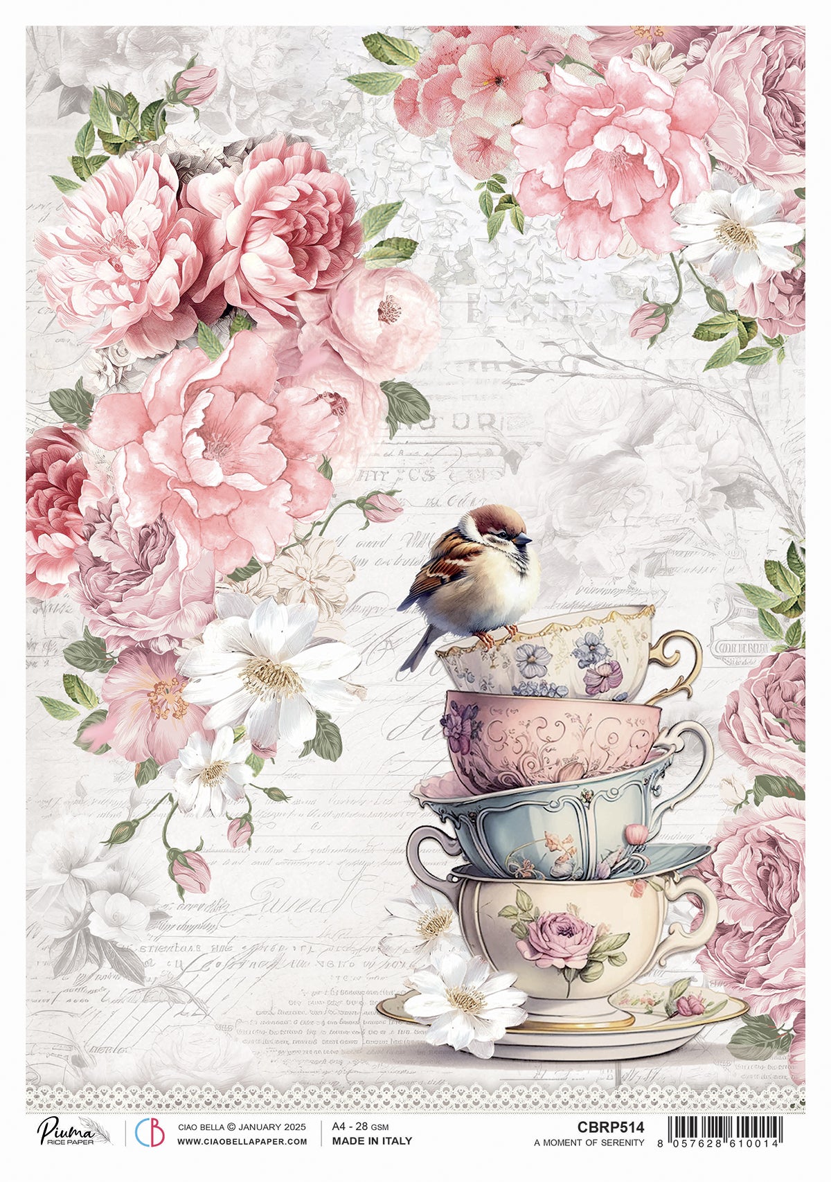 Ciao Bella Timeless Moments A MOMENT of SERENITY A4 Rice Paper Mixed Media #CBRP514