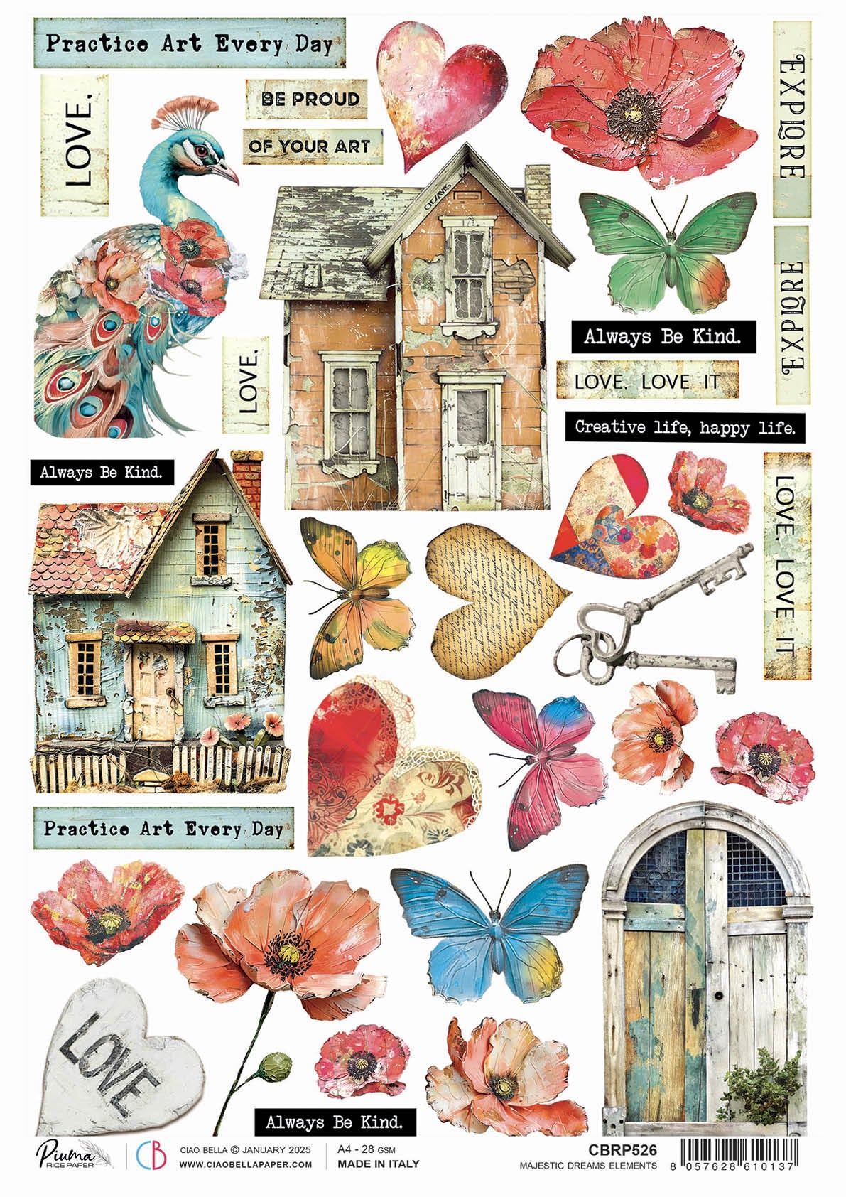 Ciao Bella Majestic Dream ELEMENTS A4 Rice Paper Mixed Media #CBRP526