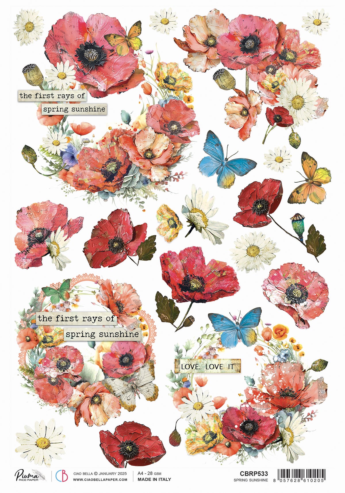 Ciao Bella Majestic Dream SPRING SUNSHINE A4 Rice Paper Mixed Media #CBRP533