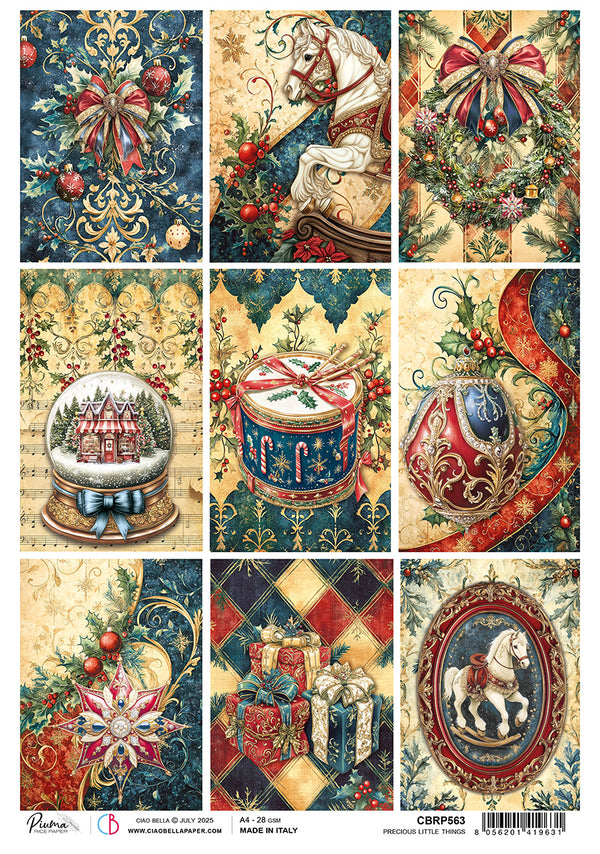 Collection of Christmas-themed decorative paper sheets with various designs.