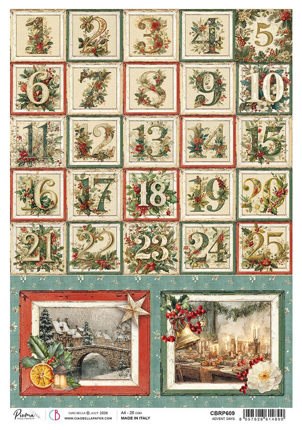 Ciao Bella Merry and Bright ADVENT DAYS A4 Rice Paper Mixed Media #CBRP609