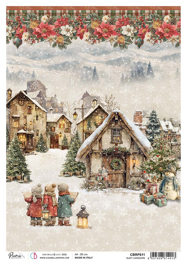 Ciao Bella Merry and Bright QUIET LANDSCAPE A4 Rice Paper Mixed Media #CBRP611