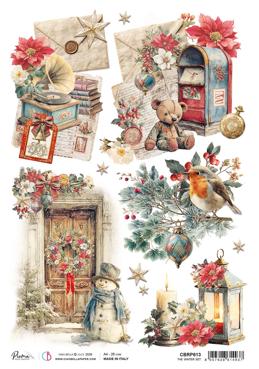 Ciao Bella Merry and Bright THE WINTER SET A4 Rice Paper Mixed Media #CBRP613