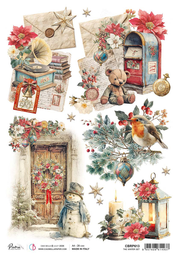 Ciao Bella Merry and Bright THE WINTER SET A4 Rice Paper Mixed Media #CBRP613