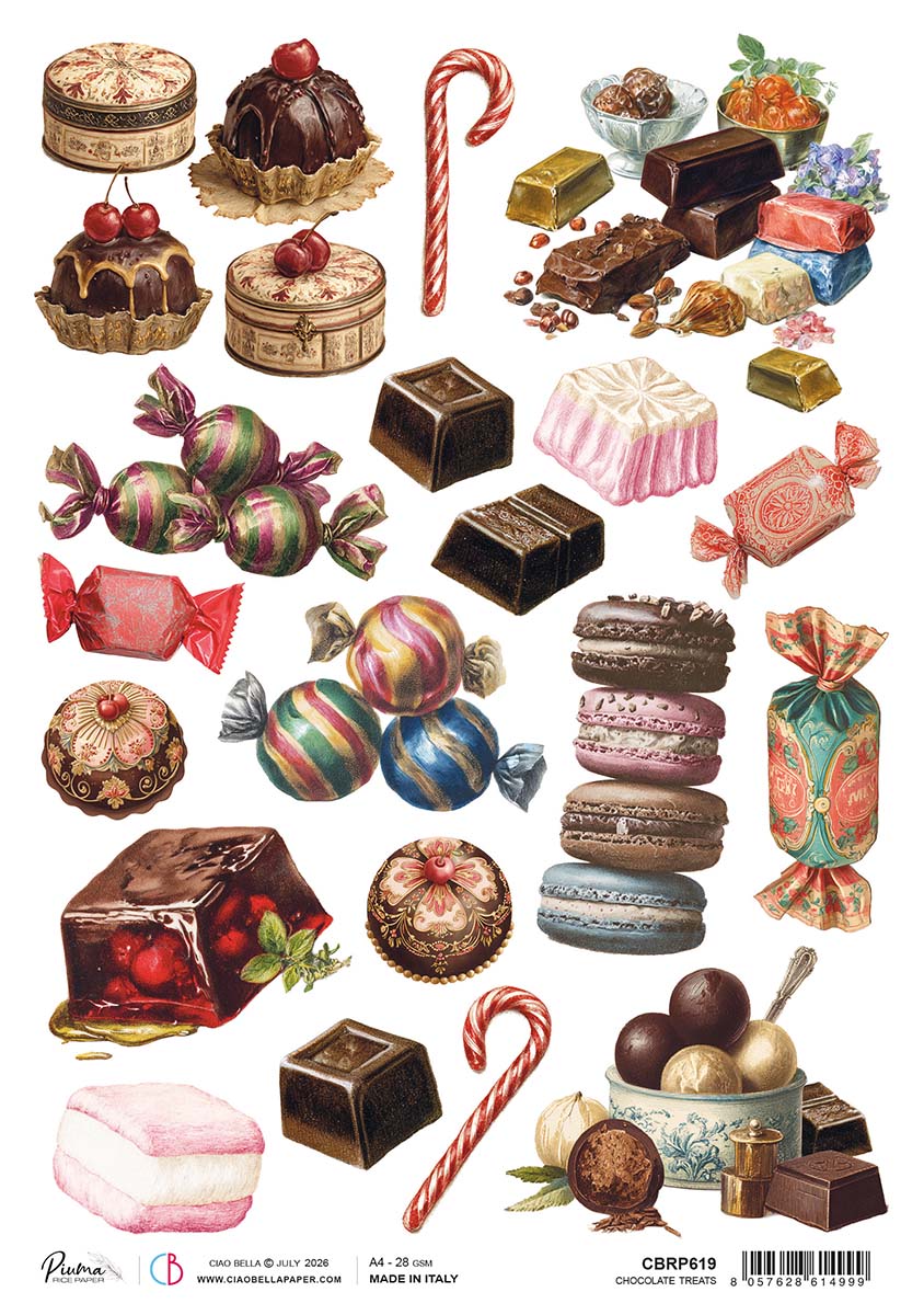 Ciao Bella Chocolate Wanderlust TREATS A4 Rice Paper Mixed Media #CBRP619