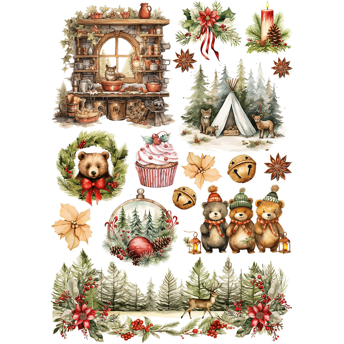 Ciao Bella HOT COCOA & HOLLY Winter Christmas A5 Assorted Rice Paper Selection Decoupage 8 sheets #CBRS021
