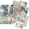 Collage of winter-themed stationery items including cards and paper sheets.