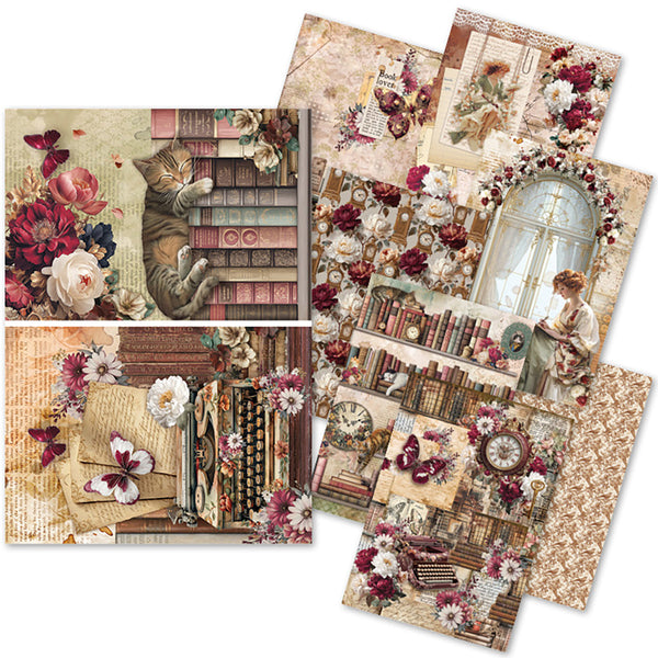 Ciao Bella BOOK LOVERS - A5 Assorted Rice Paper Selection Decoupage 8 sheets #CBRS026