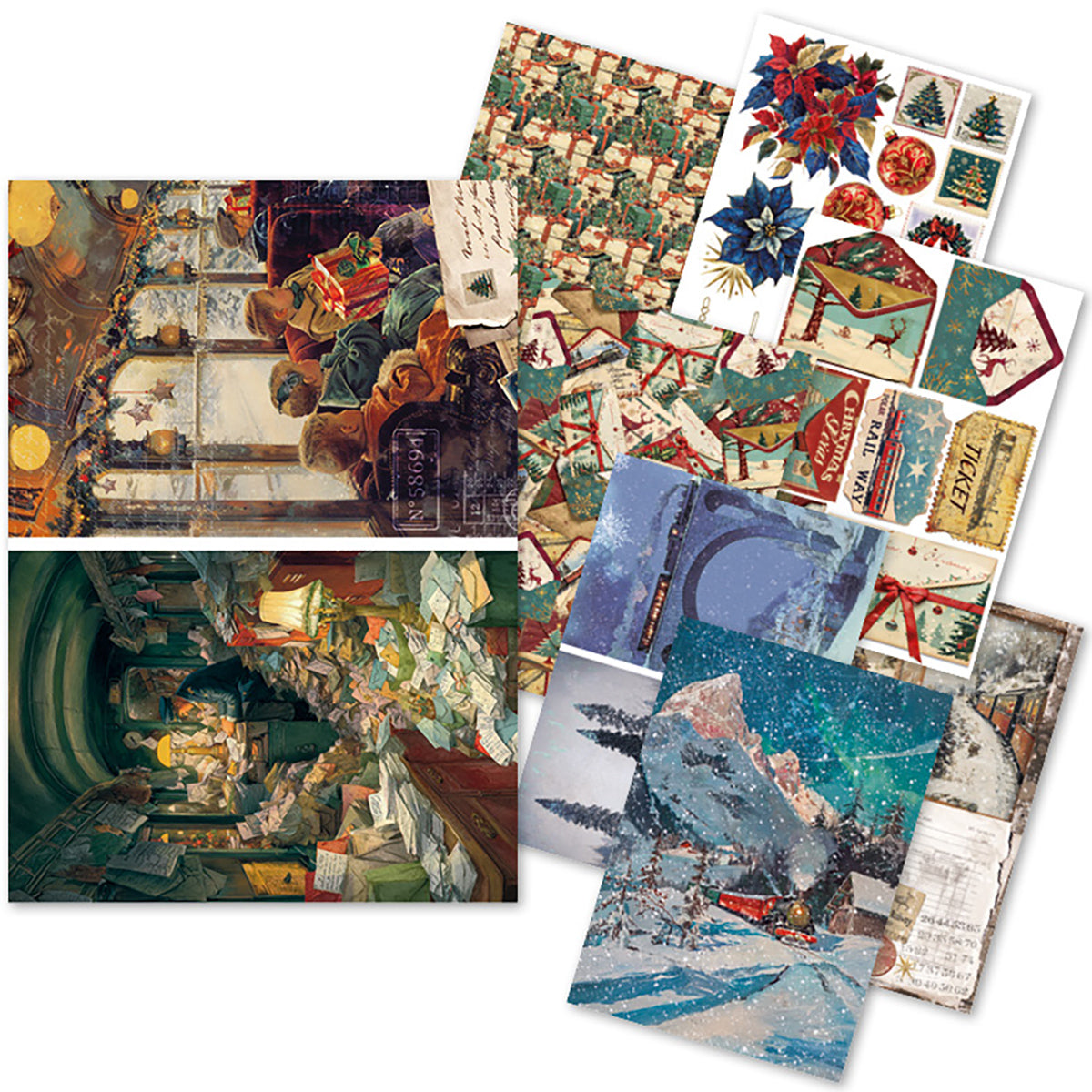 Ciao Bella POLAR RAILWAY - A5 Assorted Rice Paper Selection Decoupage 8 sheets #CBRS029