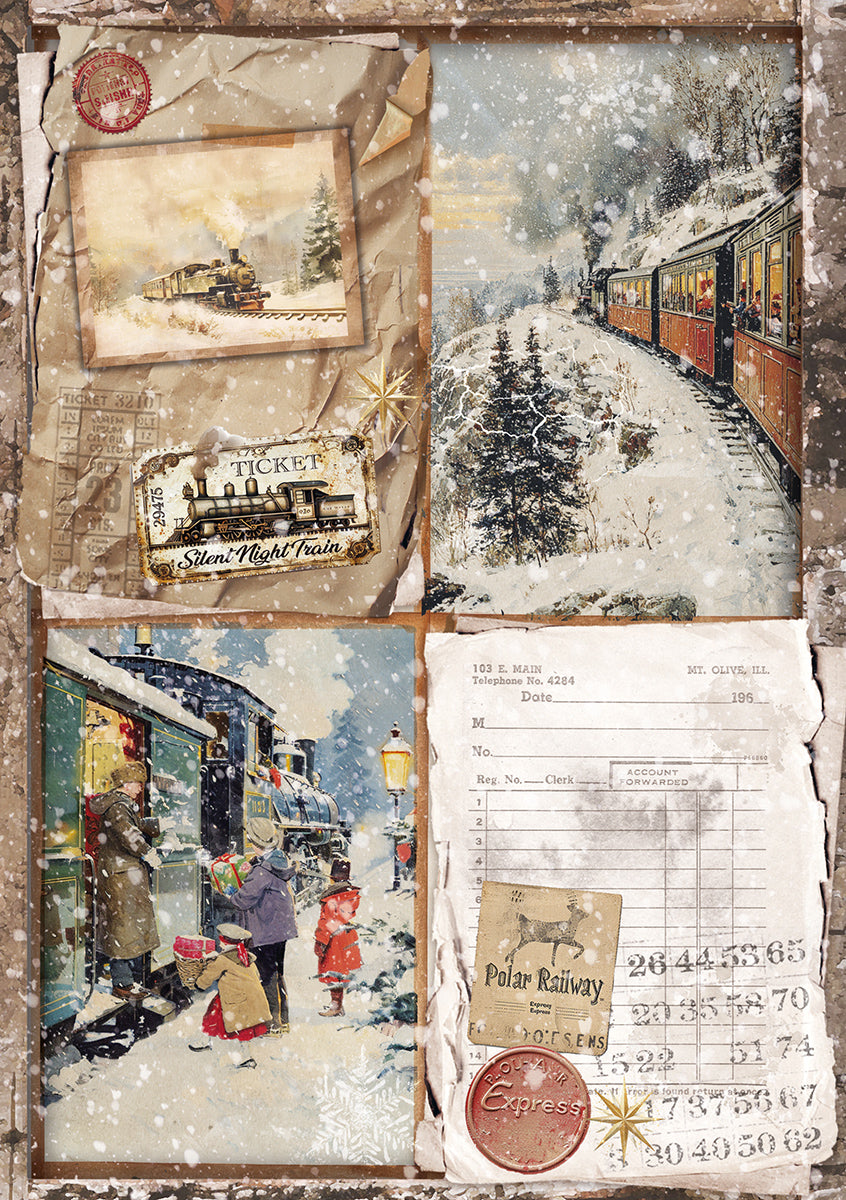 Ciao Bella POLAR RAILWAY - A5 Assorted Rice Paper Selection Decoupage 8 sheets #CBRS029