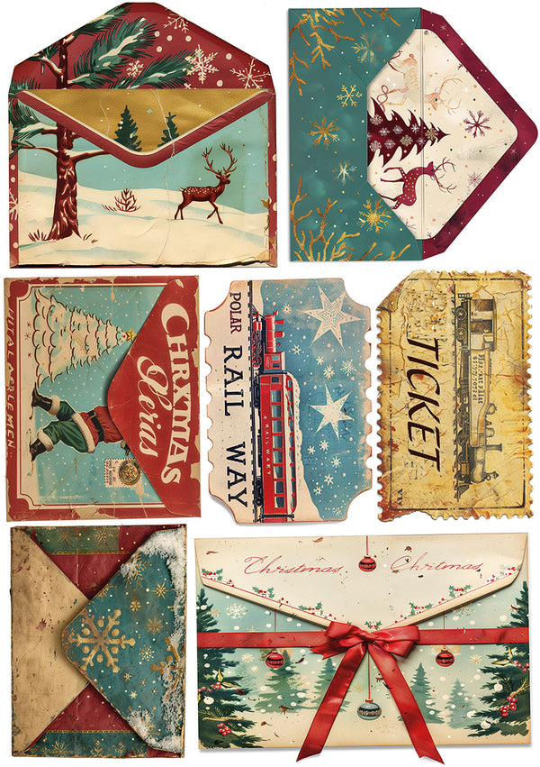 Ciao Bella POLAR RAILWAY - A5 Assorted Rice Paper Selection Decoupage 8 sheets #CBRS029