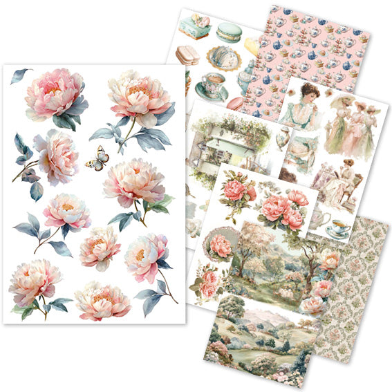 Ciao Bella AFTERNOON TEA - A5 Assorted Rice Paper Selection Decoupage 8 sheets #CBRS031