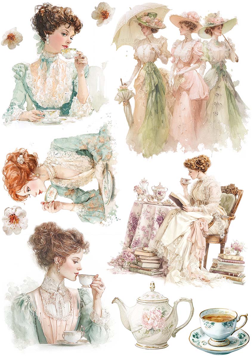 Ciao Bella AFTERNOON TEA - A5 Assorted Rice Paper Selection Decoupage 8 sheets #CBRS031