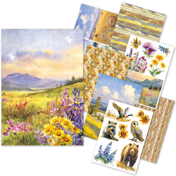 Ciao Bella YELLOWSTONE A5 Assorted Rice Paper Selection Decoupage 8 sheets #CBRS033
