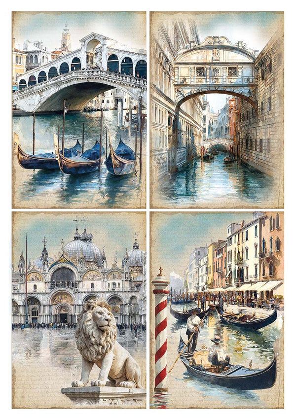 Ciao Bella A WALK IN VENICE A5 Assorted Rice Paper Selection Decoupage 8 sheets #CBRS034