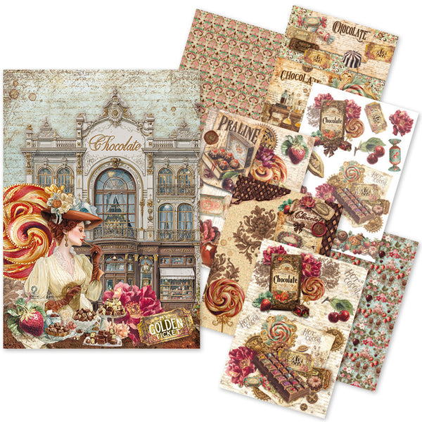 Ciao Bella CHOCOLATE WANDERLUST - A5 Assorted Rice Paper Selection Decoupage 8 sheets #CBRS047
