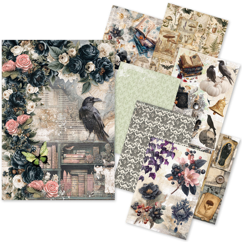 Ciao Bella THE WITCH'S GRIMOIRE - Halloween - A5 Assorted Rice Paper Selection Decoupage 8 sheets #CBRS048