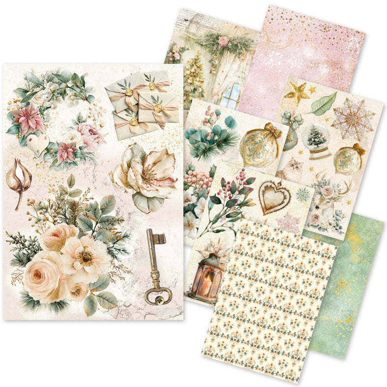 Ciao Bella GOLDEN WINTER - Christmas - A5 Assorted Rice Paper Selection Decoupage 8 sheets #CBRS051