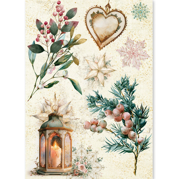 Ciao Bella GOLDEN WINTER - Christmas - A5 Assorted Rice Paper Selection Decoupage 8 sheets #CBRS051