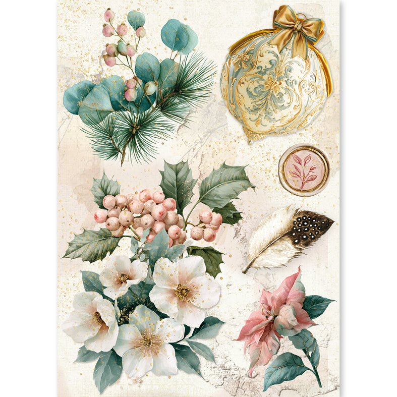 Ciao Bella GOLDEN WINTER - Christmas - A5 Assorted Rice Paper Selection Decoupage 8 sheets #CBRS051