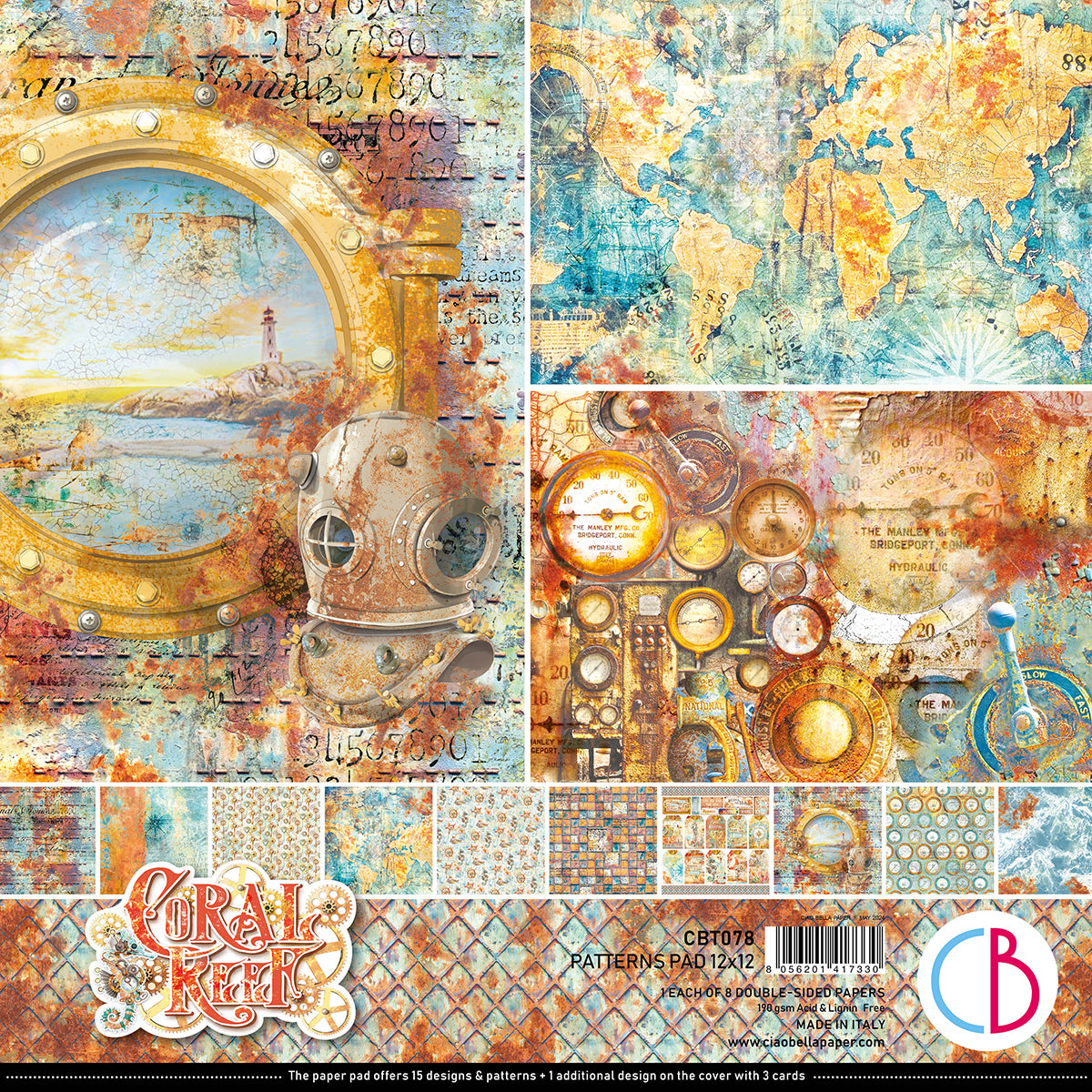 Ciao Bella CORAL REEF 12x12 Paper 8 Sheets #CBT078