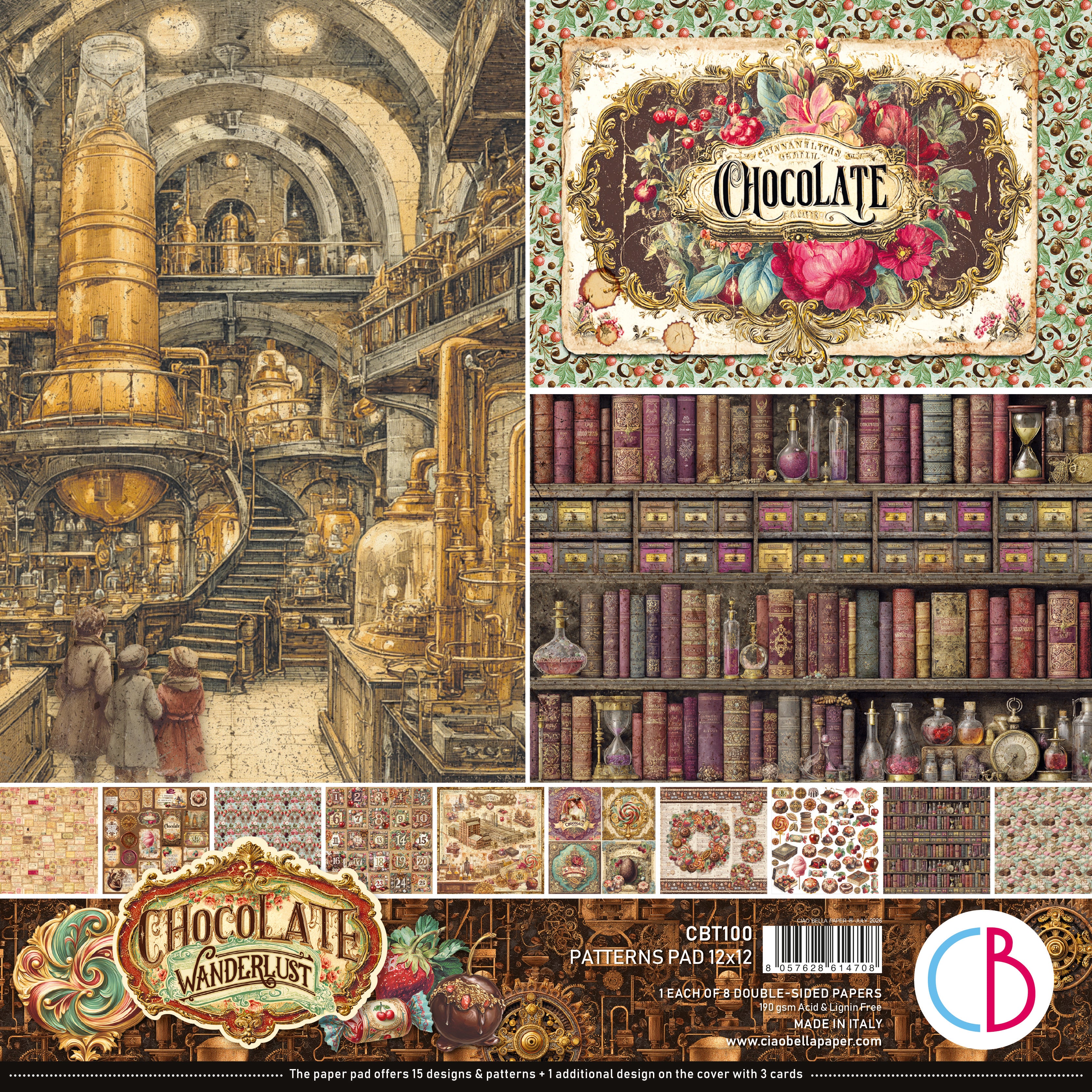 Ciao Bella CHOCOLATE WANDERLUST 12x12 Paper 8 Sheets #CBT100