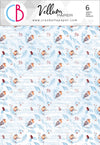 Vellum Paper sheet featuring a repeating pattern of small birds perched on light blue leaves over a pale blue script background. The top banner shows the brand logo 'CB', the text 'Vellum PAPER', the website 'www.