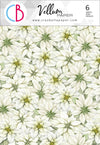Vellum Paper product cover featuring a dense floral pattern of white poinsettias with green and yellow centers, with the brand logo and text 'Vellum Paper' at the top.