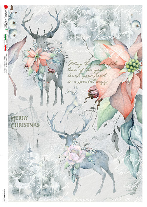 Paper Designs CHRISTMAS DEER A4 Decoupage Rice Paper #CHRISTMAS0319