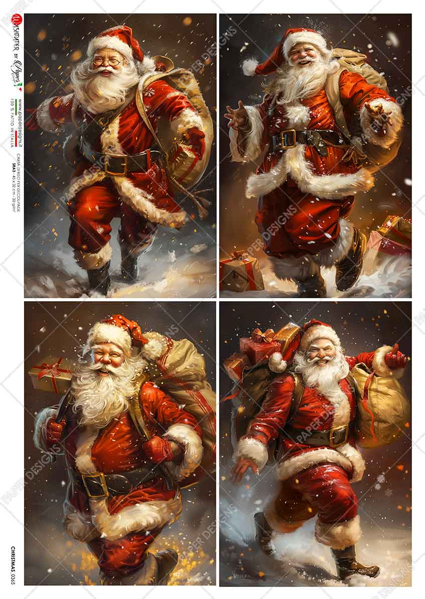 Paper Designs SANTA DELIVERING TOYS FOUR PACK A4 Decoupage Rice Paper #CHRISTMAS_0365