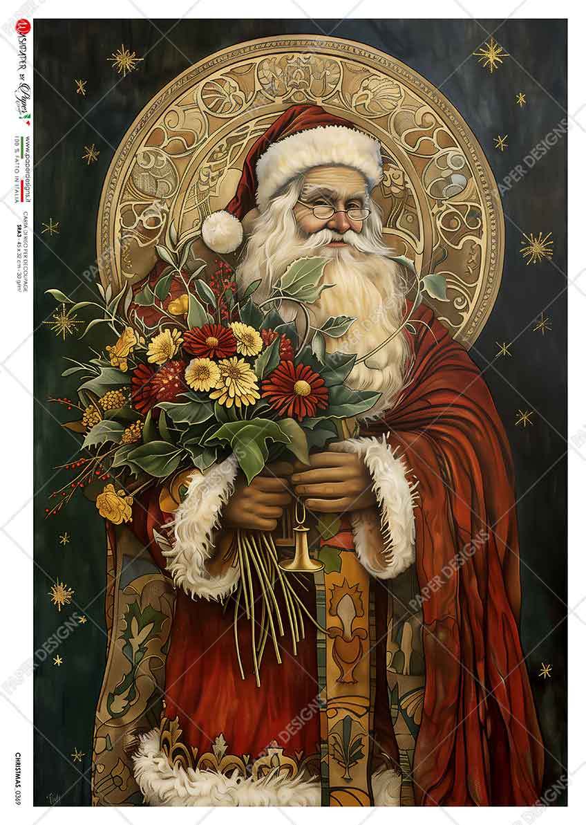 Paper Designs ST. NICHOLAS with Flowers III A4 Decoupage Rice Paper #CHRISTMAS_0369