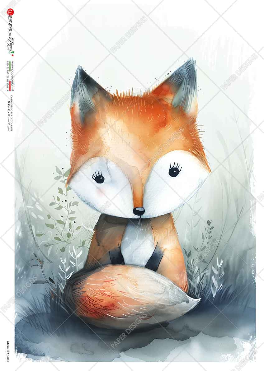 Paper Designs BABY FOX in the CLEARING A4 Decoupage Rice Paper #COUNTRY_0081