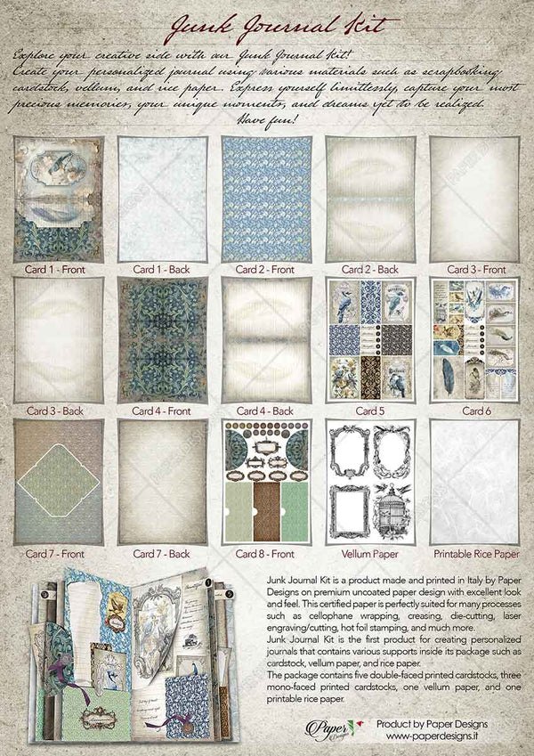 Paper Designs VINTAGE BIRDS Junk Journal Kit 10 A4 Sheets #JJK_001