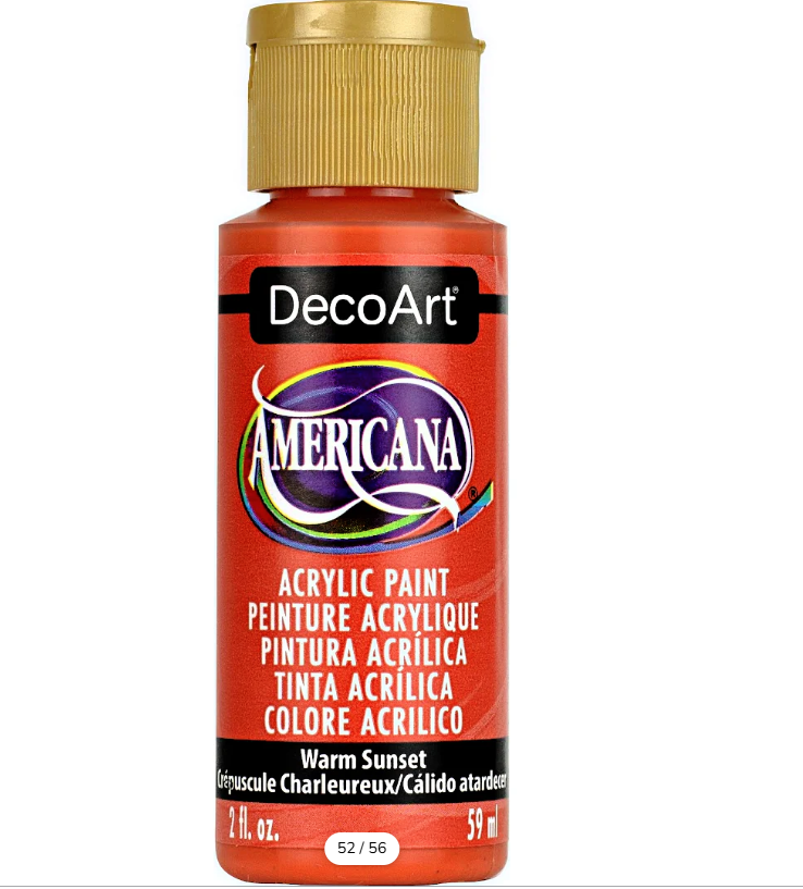 DecoArt Americana acrylic paint bottle in Warm Sunset color on a white background
