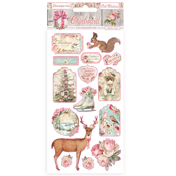 Stamperia PINK CHRISTMAS  Adhesive Chipboard 15 x 30 cm  #DFLCB37