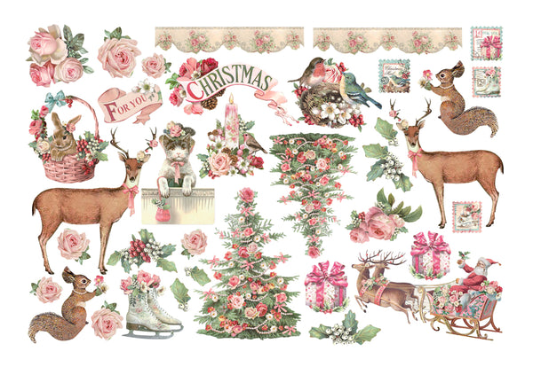 Stamperia PINK CHRISTMAS Adhesive Paper Cut Outs EPHEMERA #DFLCT28