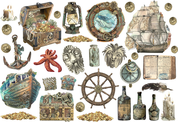 Stamperia Songs of the Sea SAILING Ship and ELEMENTS Adhesive Paper Cut Outs EPHEMERA- #DFLCT30